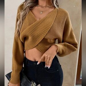 Chic Mustard Wrap Sweater
